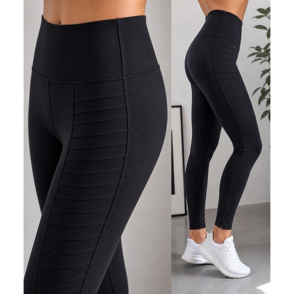 Athleta Moto Leggings Black Size M High Rise Zip Ankle Stretch Active